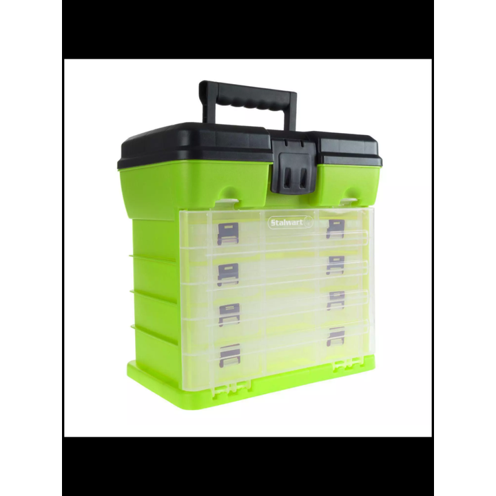 Stalwart Plastic Storage Box w/ 4 Tray Organizer 12.25'' L x 8.25'' W x 12'' H Green