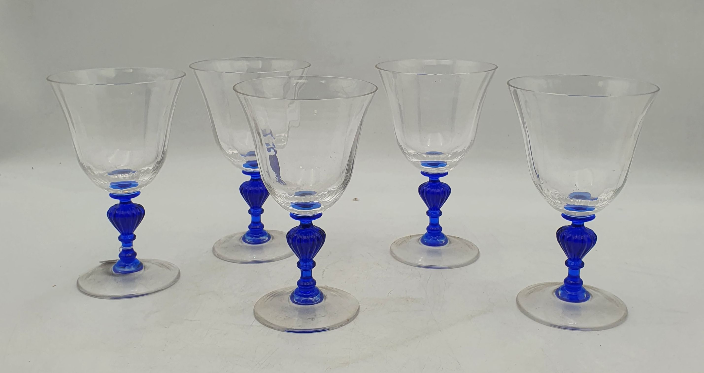 FIVE VENETIAN HAND-BLOWN WINE GLASSES