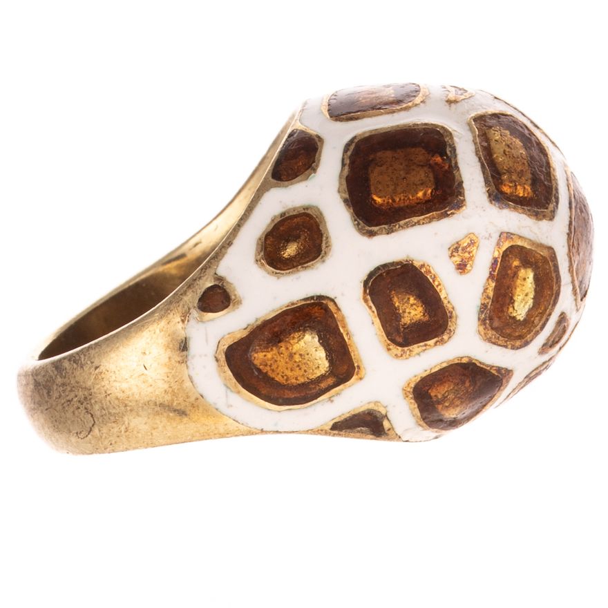 A Leopard Print Enamel Dome Ring in 14K