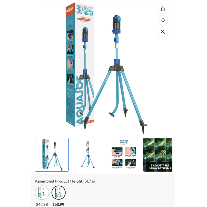 AquaJoe Indestructible Turbo Drive Telescoping Tripod Lawn & Garden Sprinkler W/6 Spray Patterns