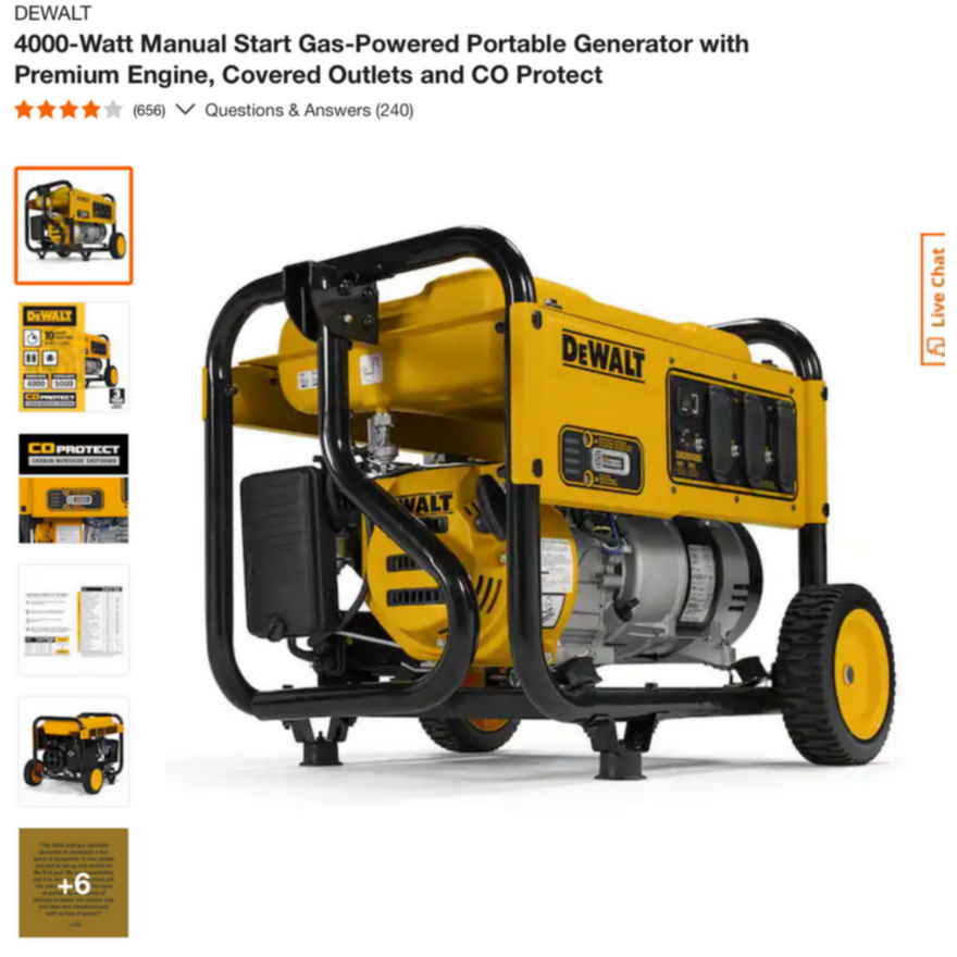 DeWalt 4000W Gas Powered Portable Generator