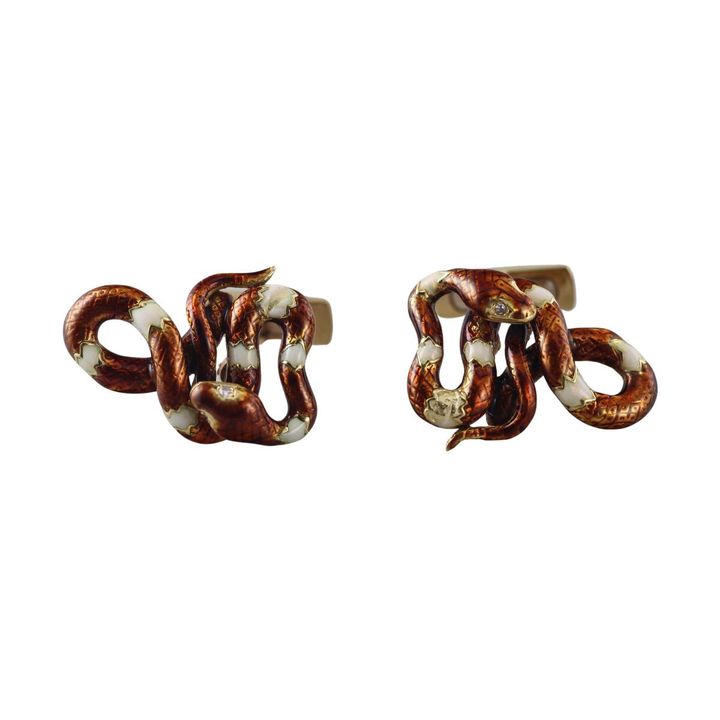 18k Gold Enamel Snake Cufflinks