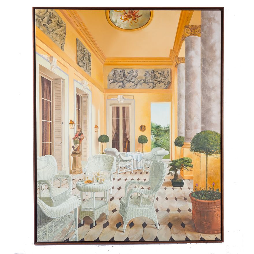 Hector Vargas. Tea on the Portico, oil