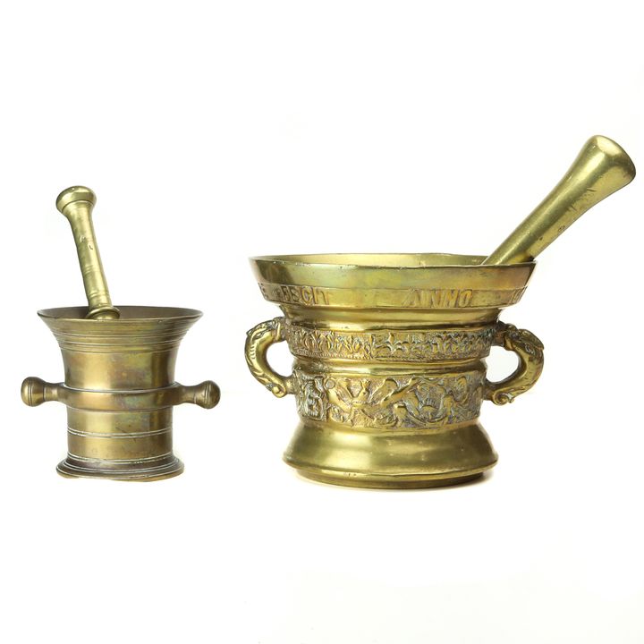 (lot of 2) Bronze mortars and pestles