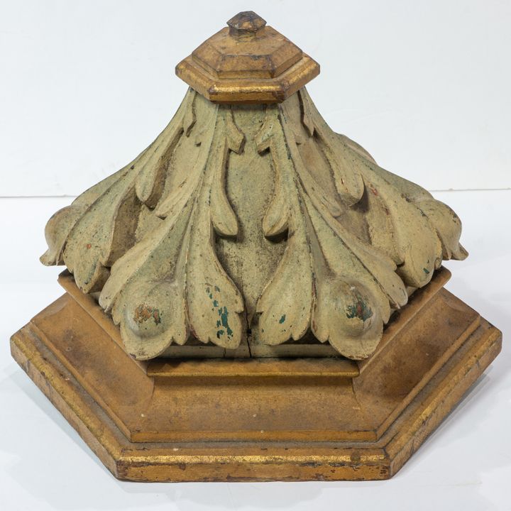 Gothic style painted and parcel gilt newel post capital