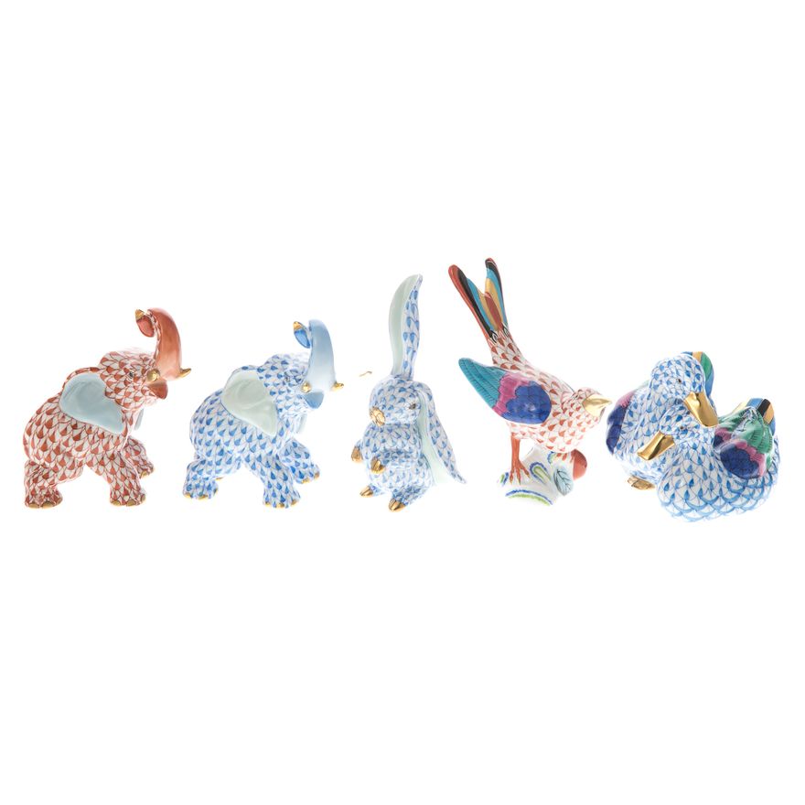 Five Herend Porcelain Fishnet Animals