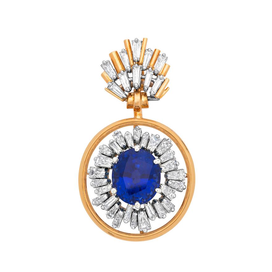 A Sapphire, Diamond and Two-Tone Gold Pendant | Dupuis Auctions