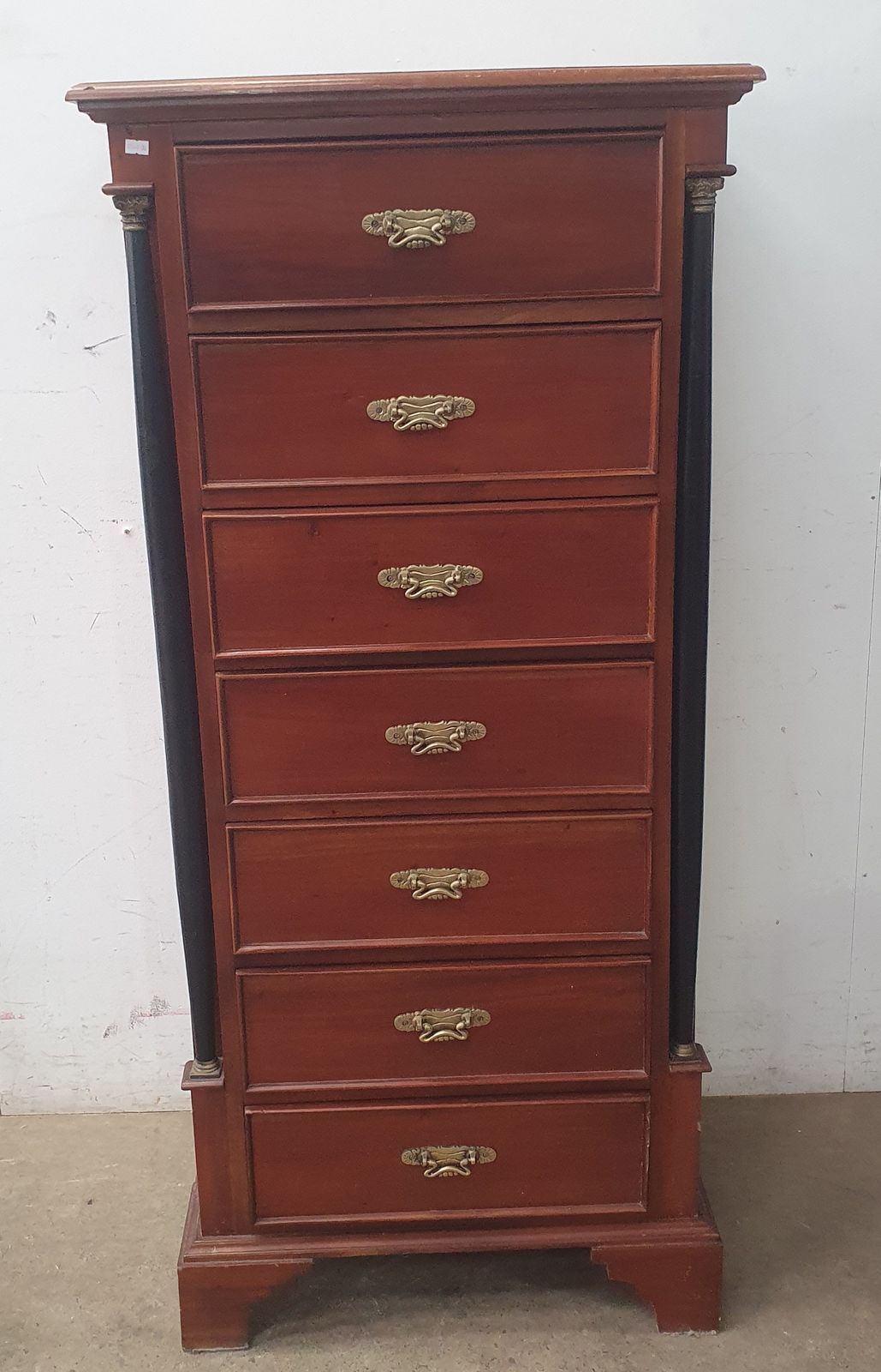 A MAHOGANY EMPIRE STYLE TALL BOY Raffan Kelaher & Thomas Pty Ltd