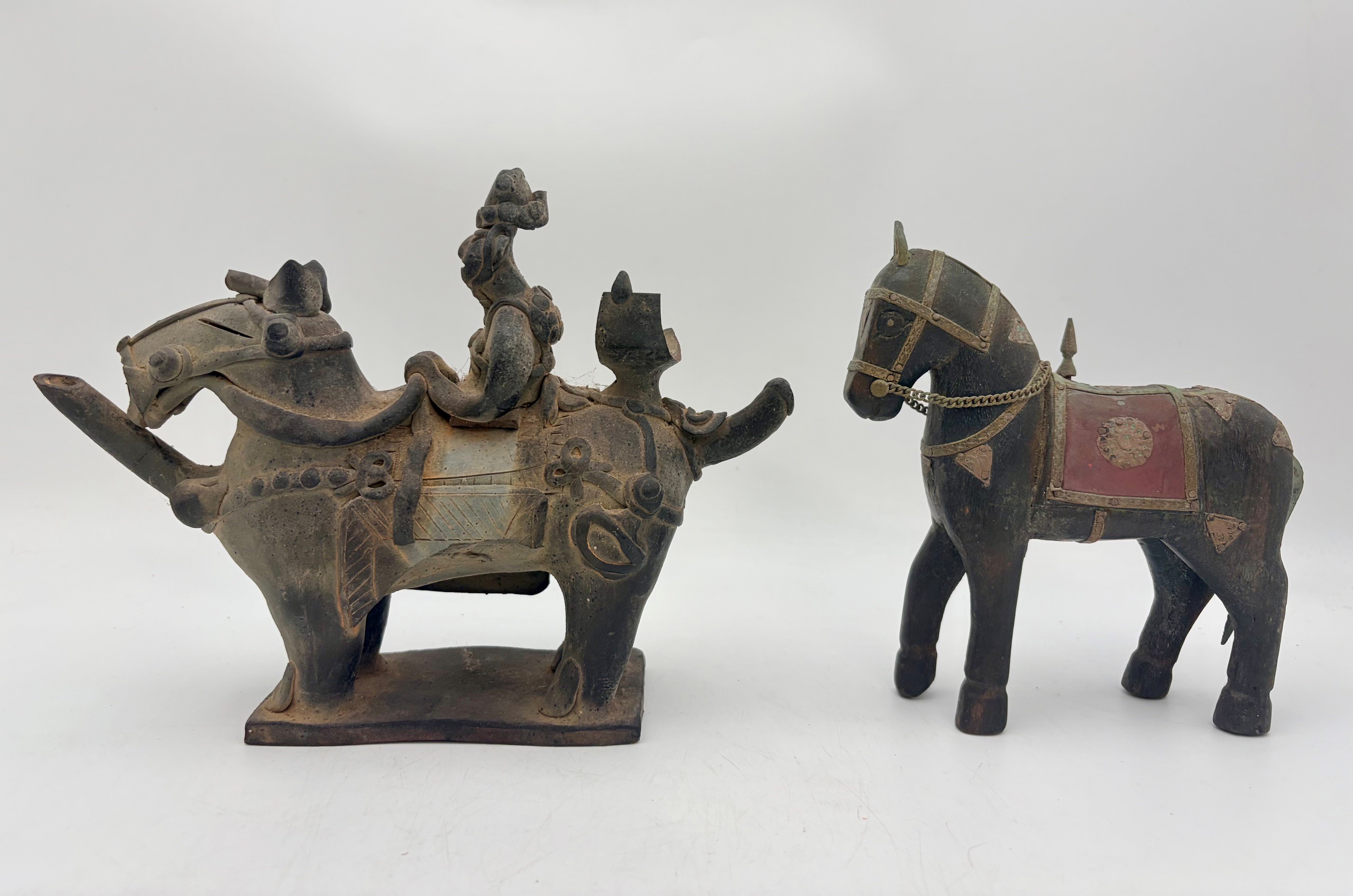 A KOREAN SILLA-STYLE GREY CLAY HORSE AND RIDER FUNERARY VESSEL