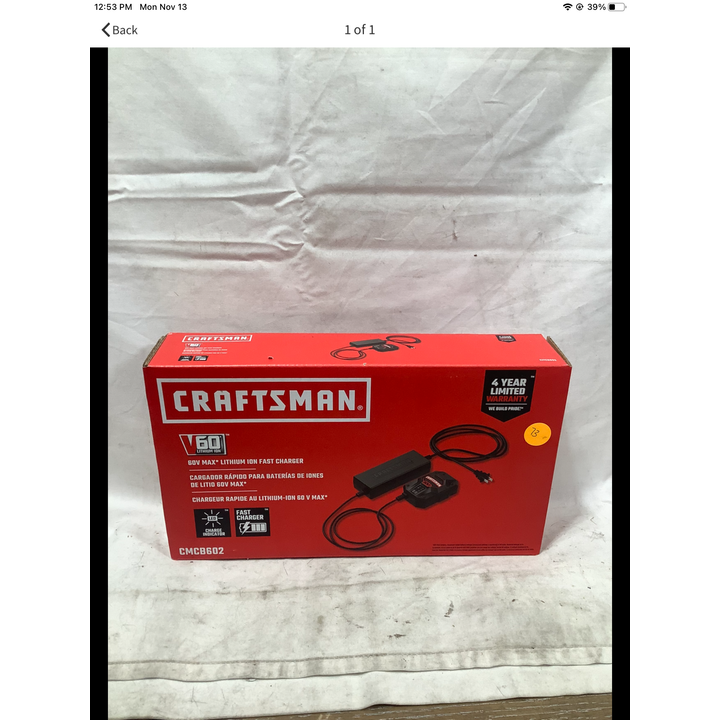 Craftsman 60v Max Lithium Ion Fast Charger