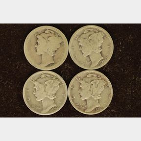 192?, 1941, 1944 & 1945 SILVER MERCURY DIMES