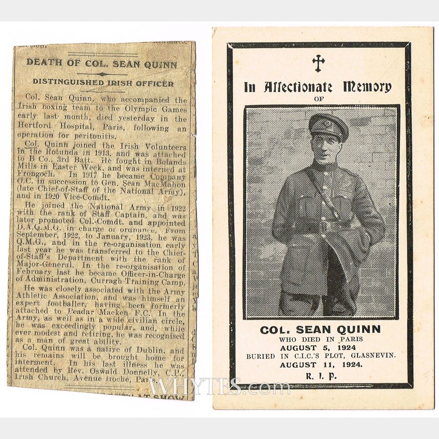 Col Whyte 1924 (5 August) In Memoriam card for Colonel Seán Quinn. | Whyte's