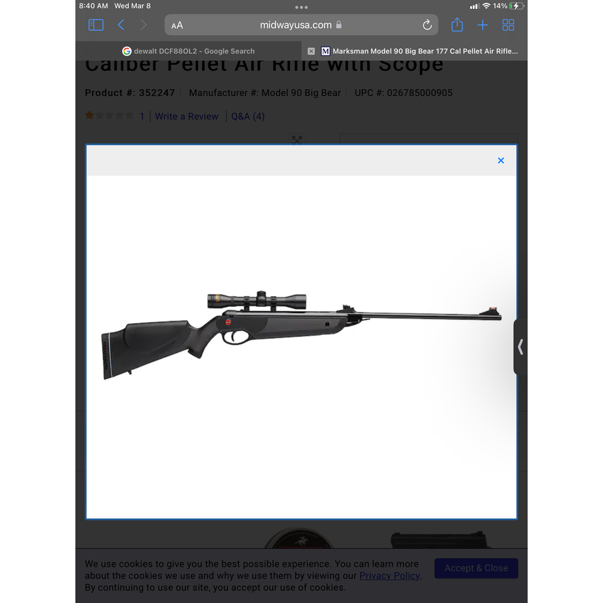 Marksman Model #90 Big Bear .177 Cal. Pellet Air Rifle w/ Scope