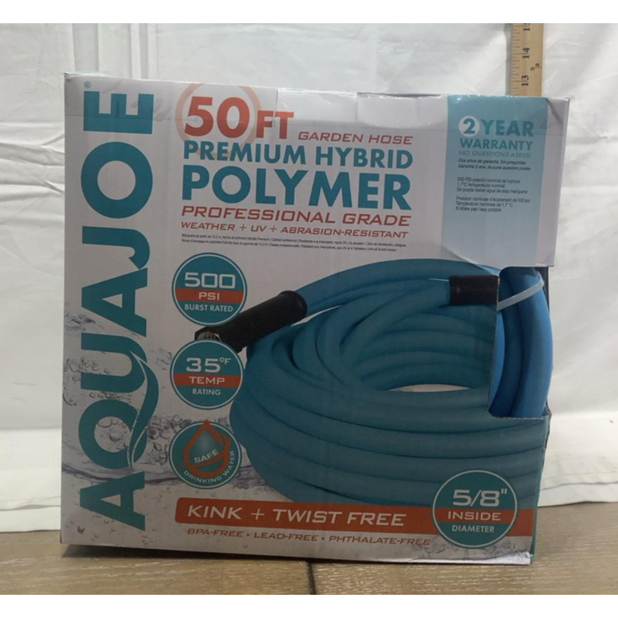 AquaJoe 50ft Garden Hose Premium Hybrid Polymer Professional Grade 5/8" Inside Diameter