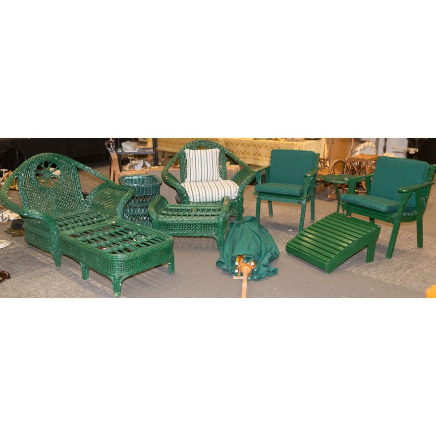 Nine Pieces of Painted Outdoor Furniture
