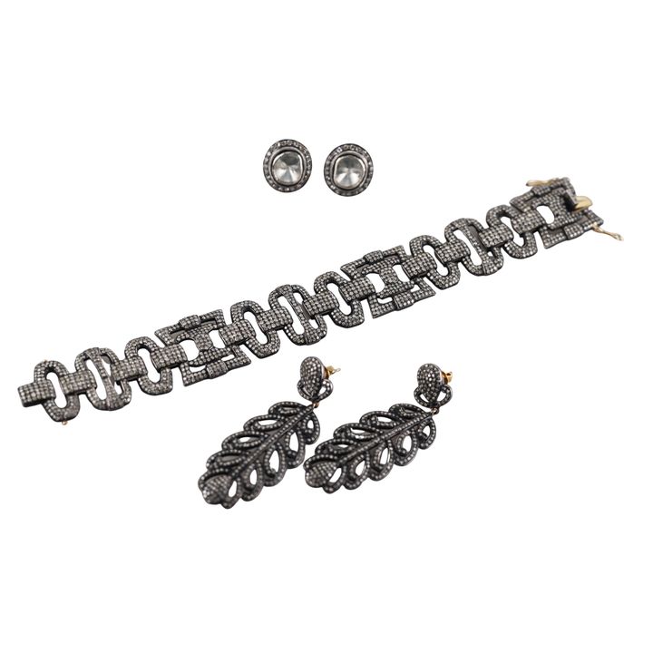 14k Gold Silver Diamond Bracelet Earrings Lot