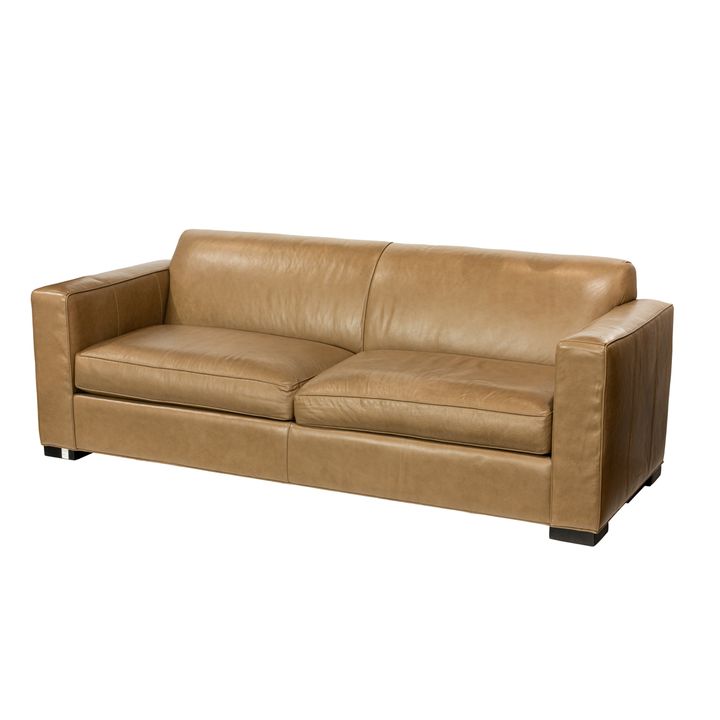 A Room & Board camel leather sofa