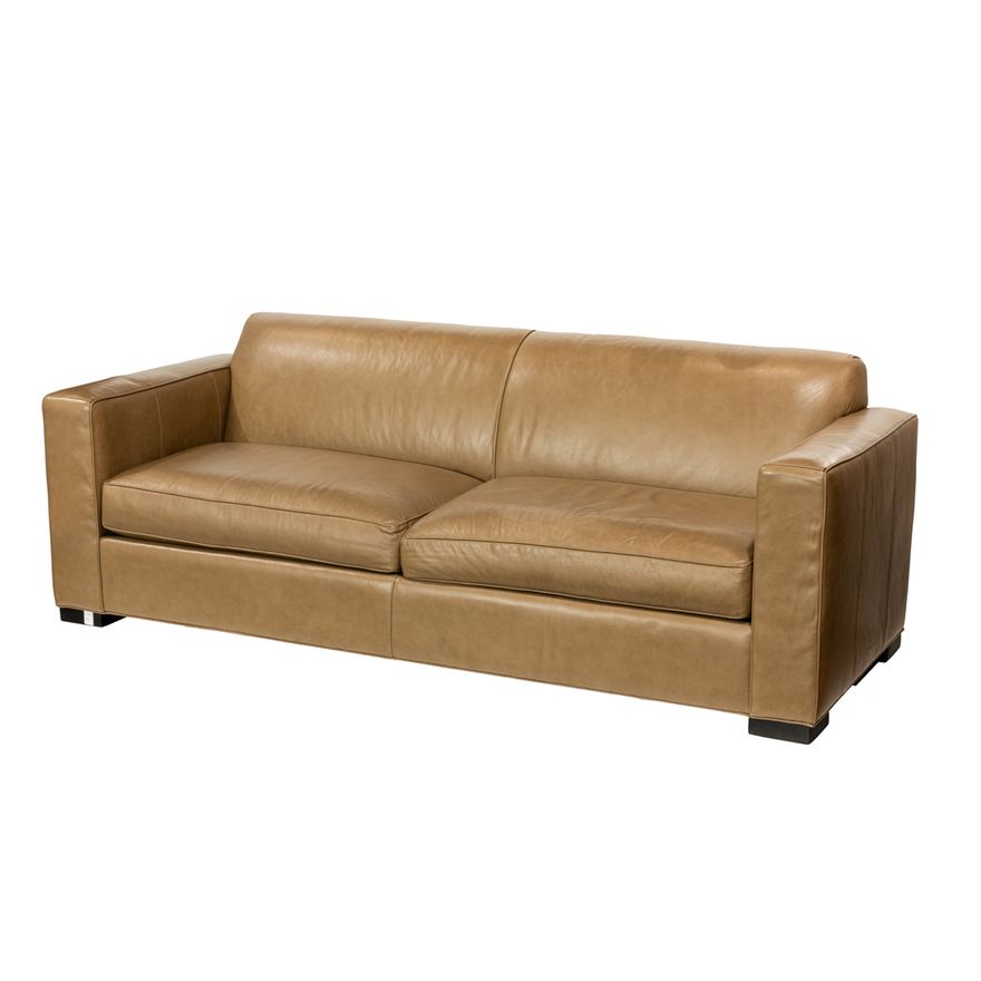 A Room & Board camel leather sofa