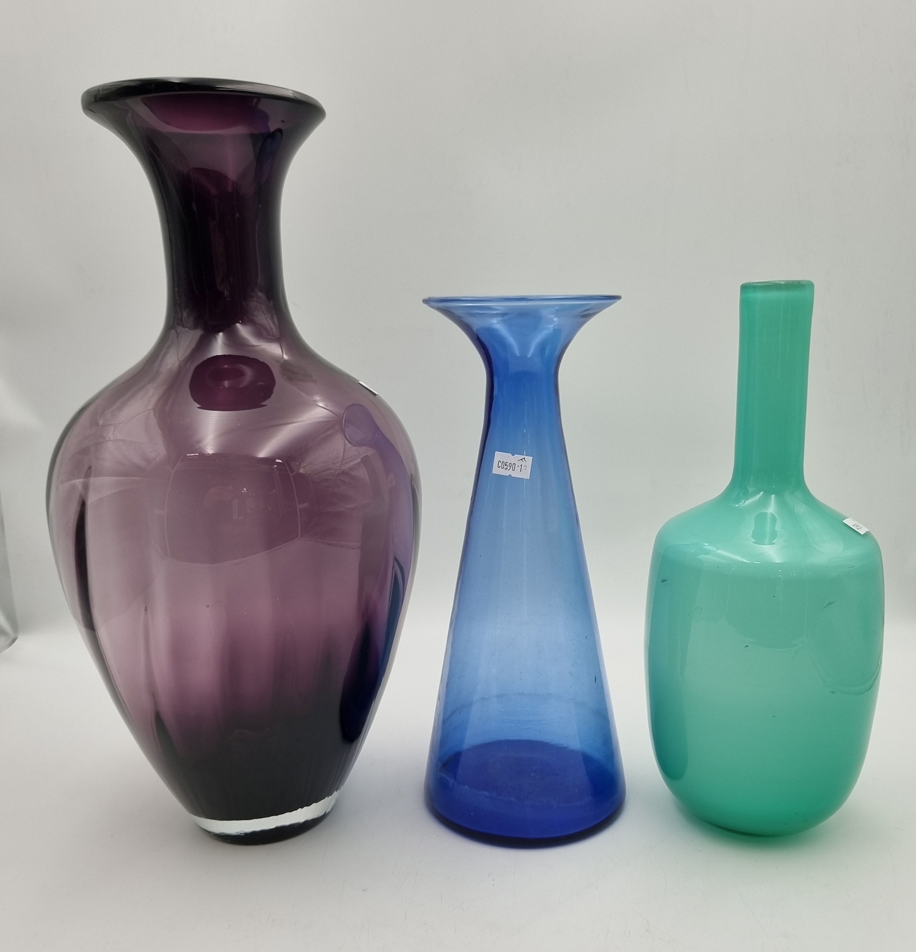 577 · THREE TALL ART GLASS VASES
