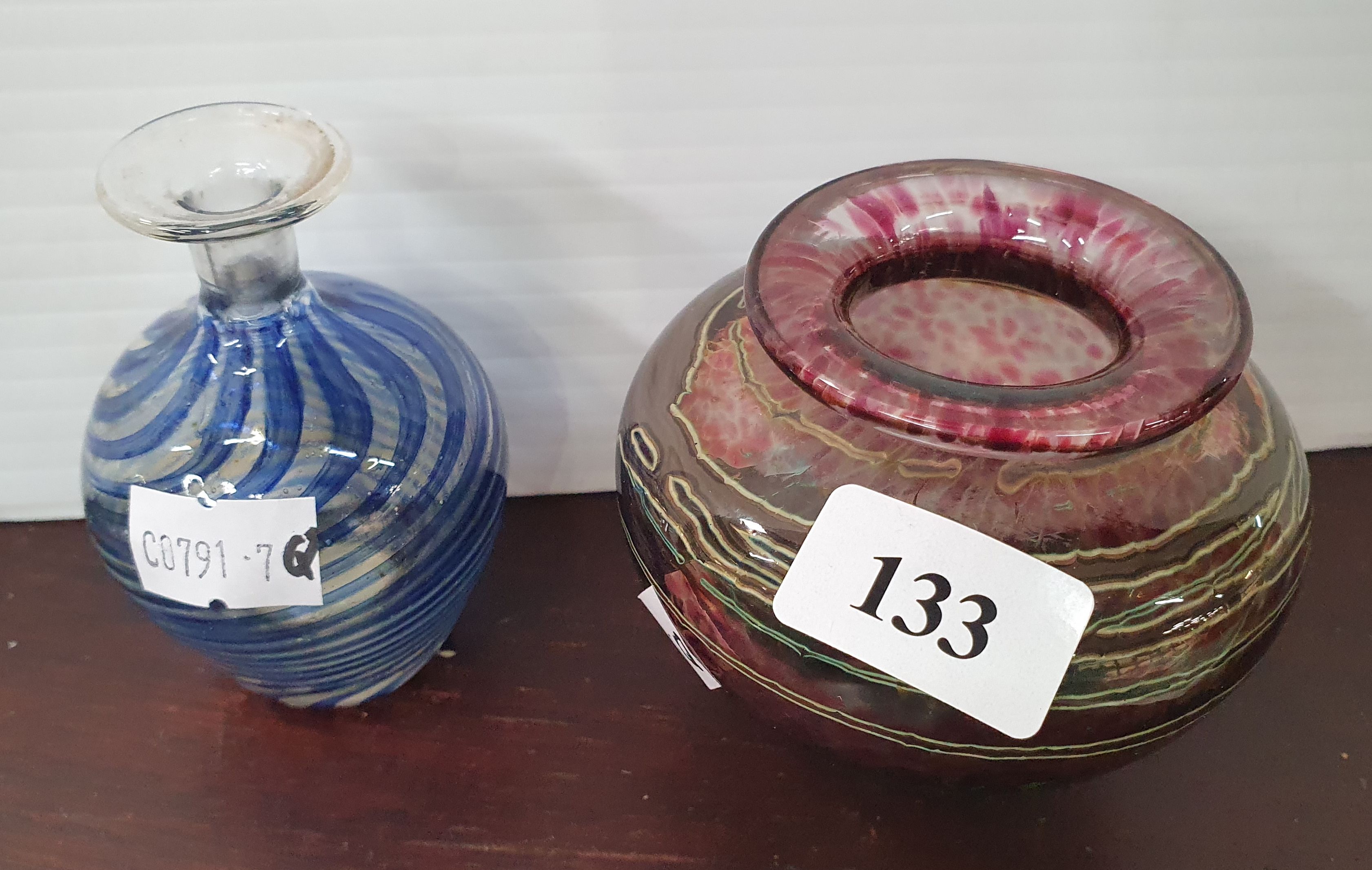 133 · TWO SMALL ART GLASS VASES