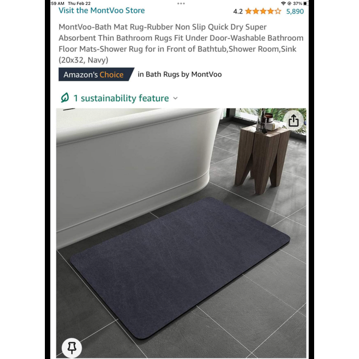MontVoo Rubber Non-Slip Bath Mat (Navy)