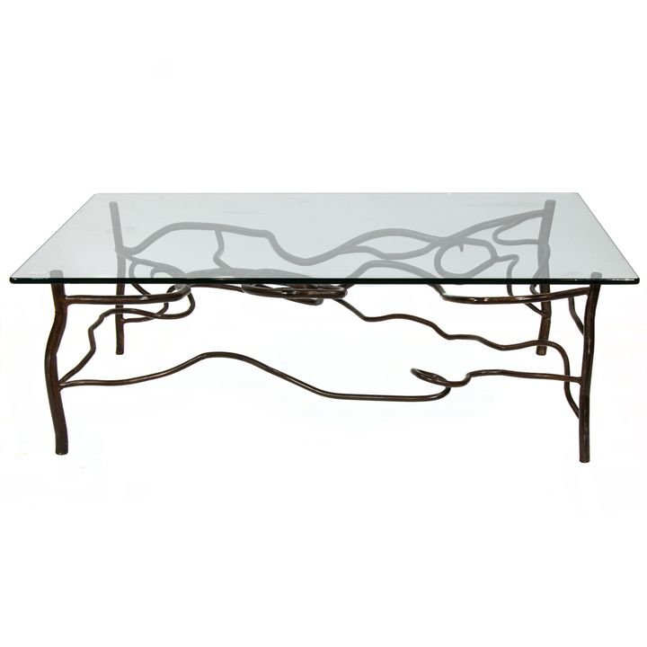 A Contemporary bronzed metal and glass coffee table