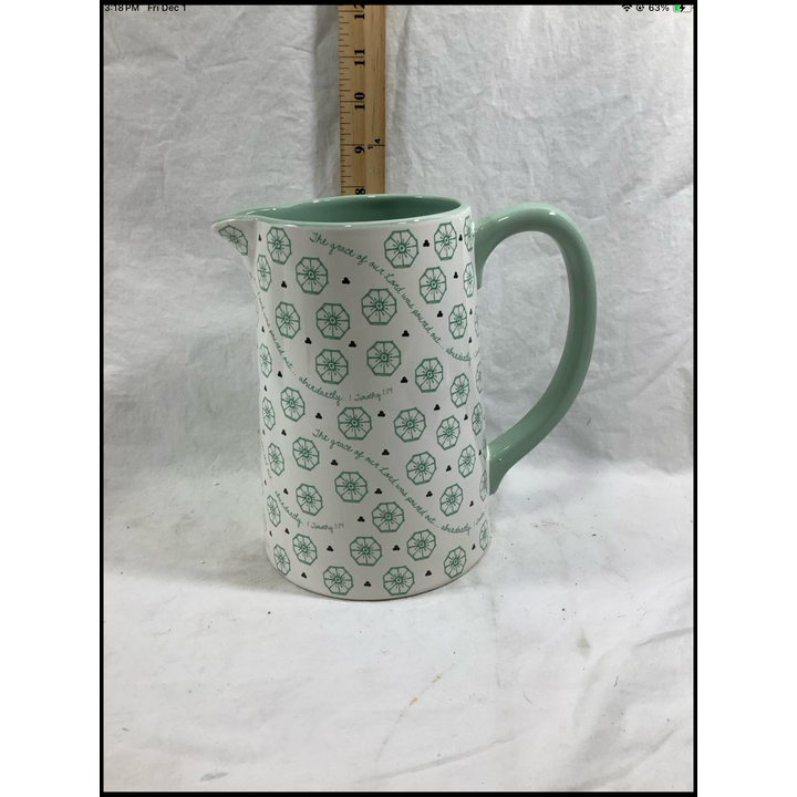 Mary & Martha Grace Of The Lord Pitcher Green/White 8" Tall