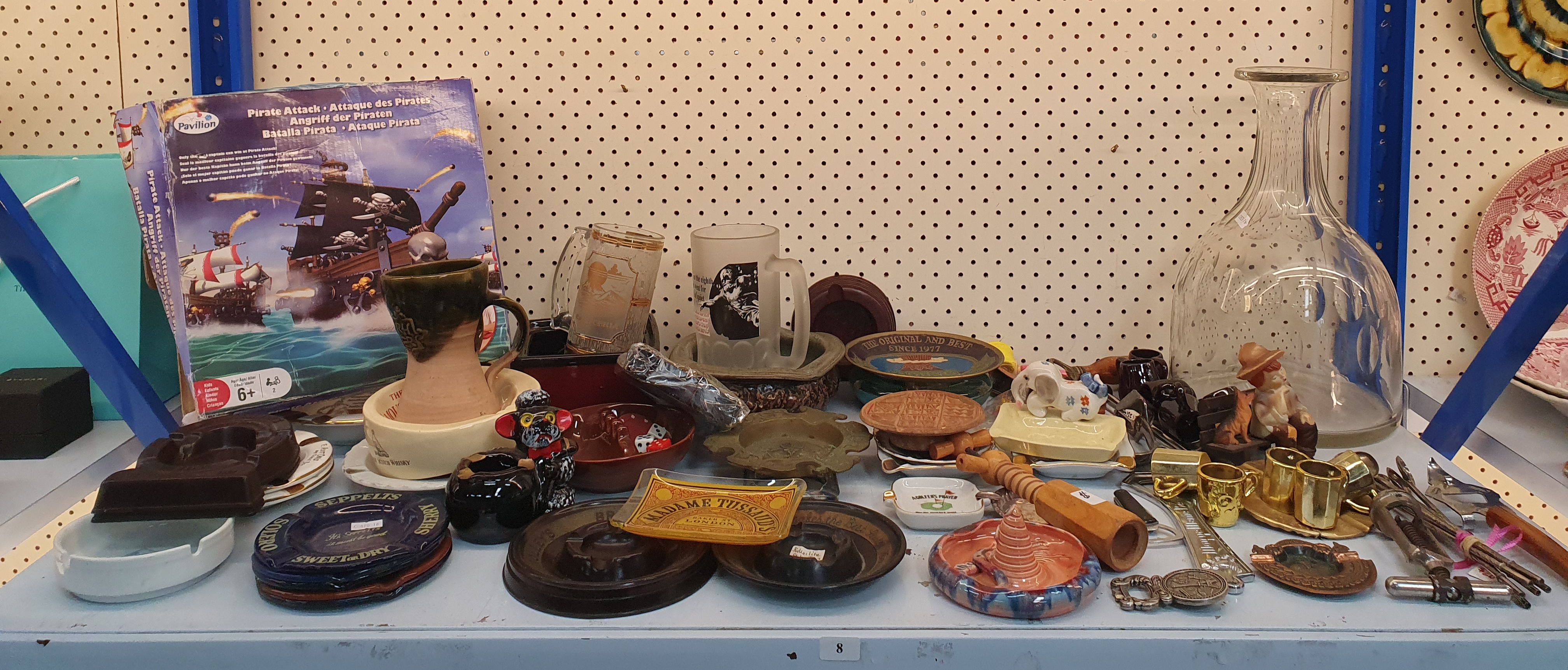 8 · A SHELF LOT OF MOSTLY BAR RELATED ITEMS
