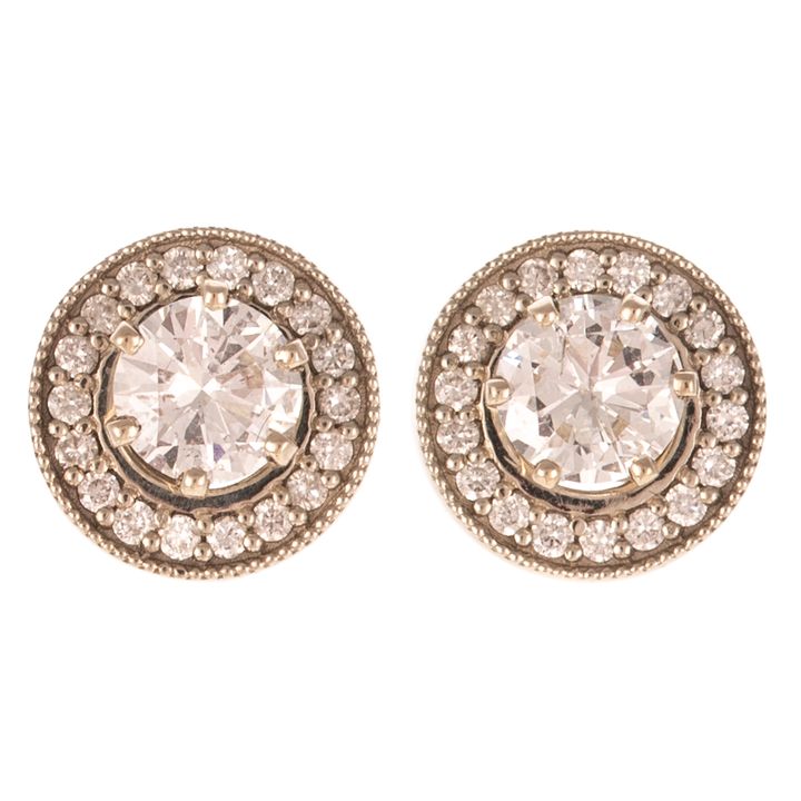 A Pair of Diamond Studs & Jackets in 14K