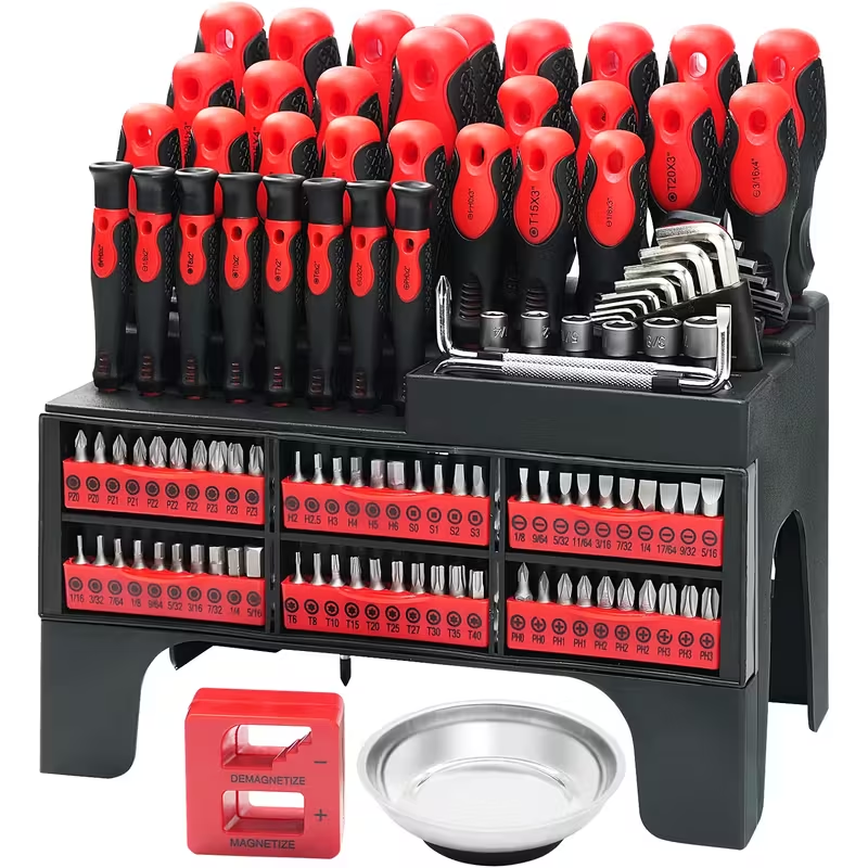119-Pcs Magnetic Screwdriver Set w/ Plastic Rack & Magnetic Tool Bowl ...