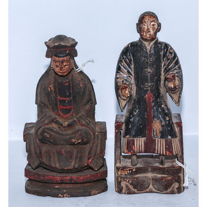 Two Chinese Wooden Ancestor Figures