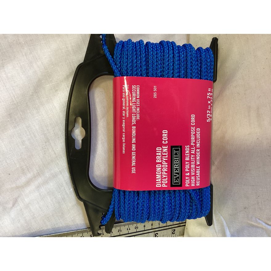 Everbilt Diamond Braid Polypropylene Cord- 5/32'' x 75ft 50lb Working Load Limit (Blue)