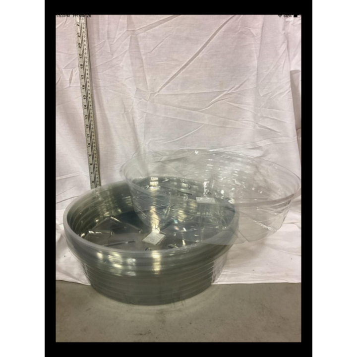 BUYING (25) Clear 16'' Plastic Saucer