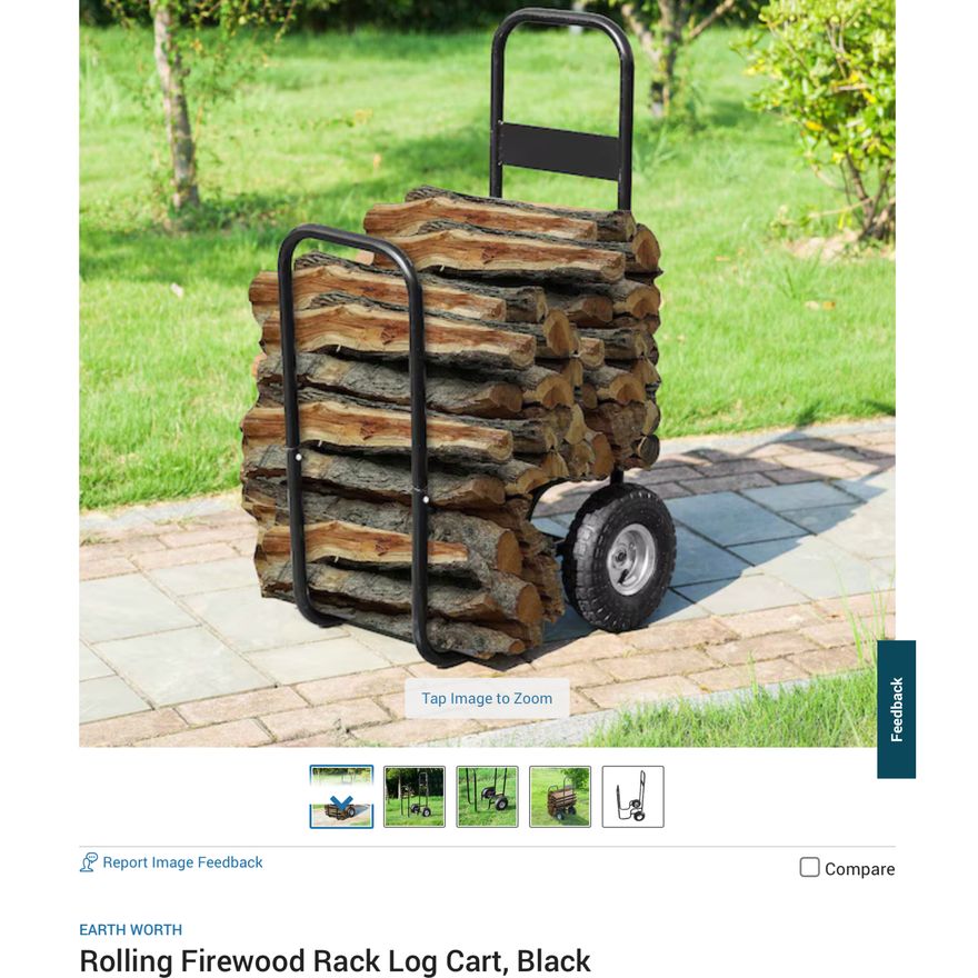 Earth Worth Rolling Firewood Rack Log Cart- Black, 23'' x 19.50'' x 42.50'' In Box