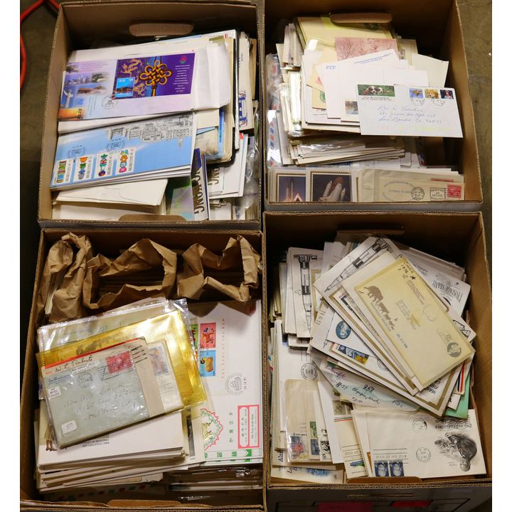 Four boxes of combined worldwide and United States material, with emphasis on Hong Kong covers