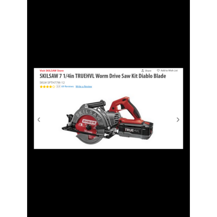 Skilsaw 7 1/4'' TrueHVL Cordless Worm Drive Kit SPTH 77 M-12 48Volt, In Box