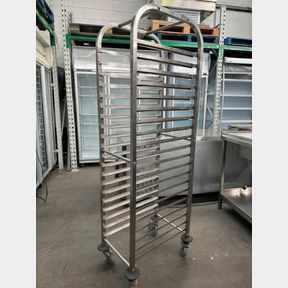 MOBILE 20-TRAY CAPACITY S/STEEL RACK ON CASTORS