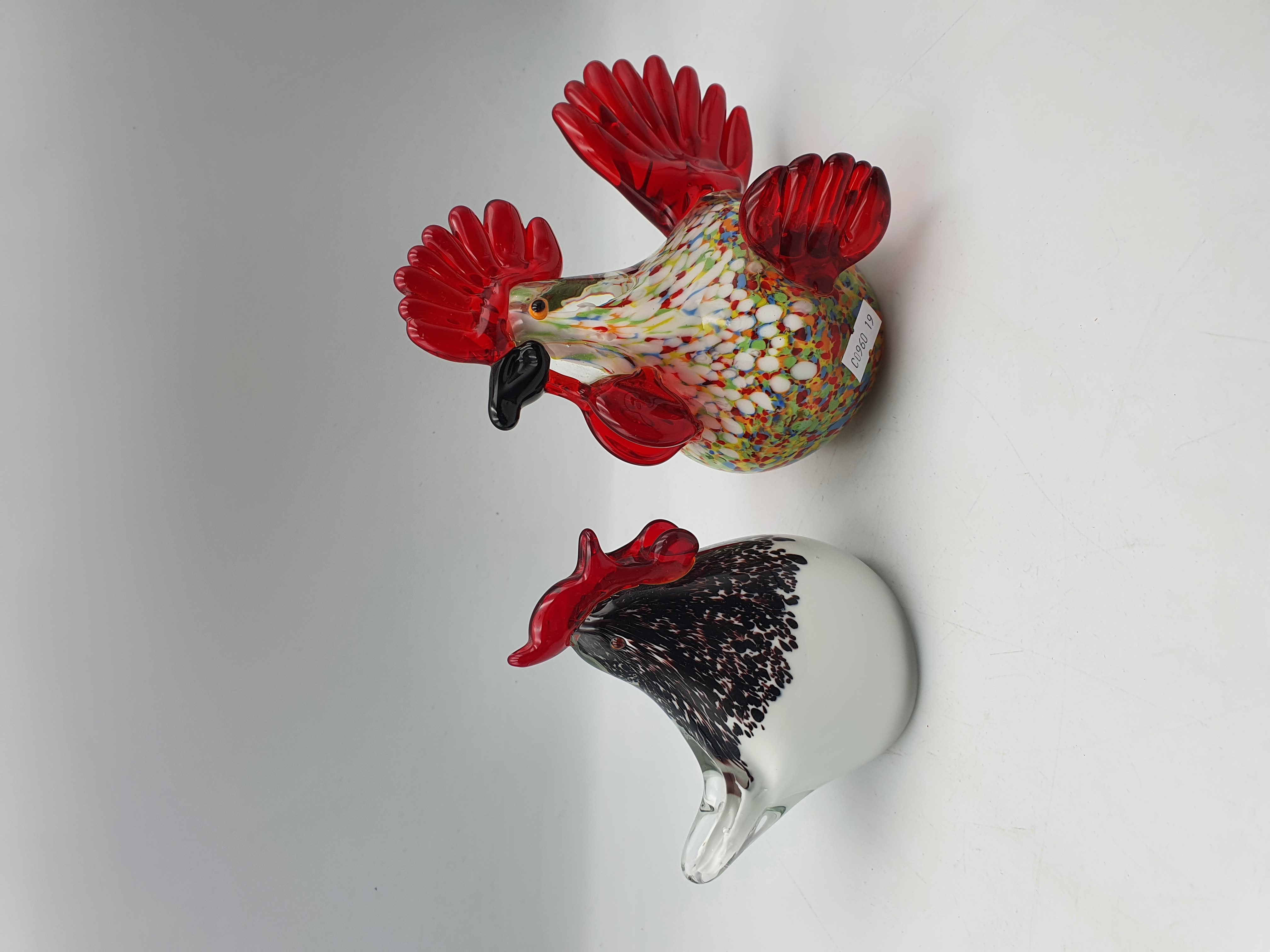 98 · AN ART GLASS HEN AND ROOSTER