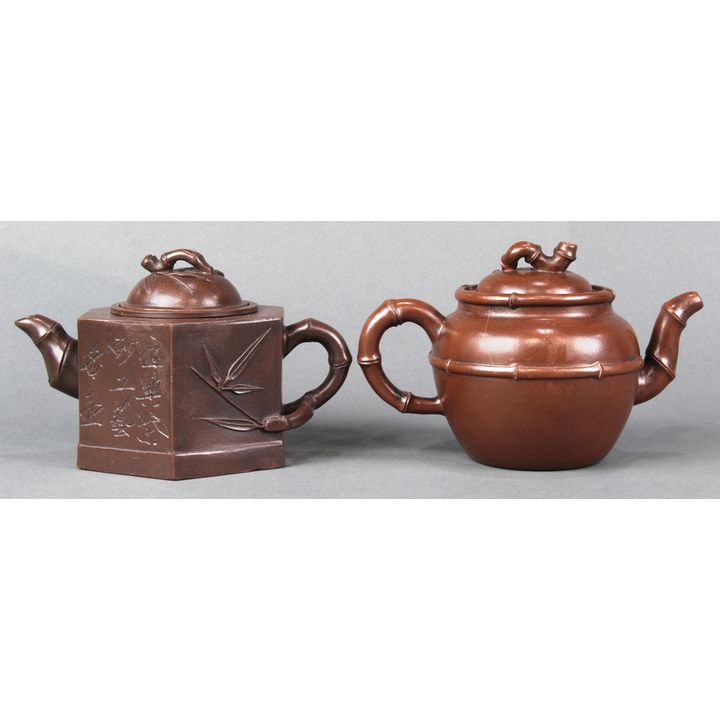 Two Chinese Zisha Teapots, Bamboo Form