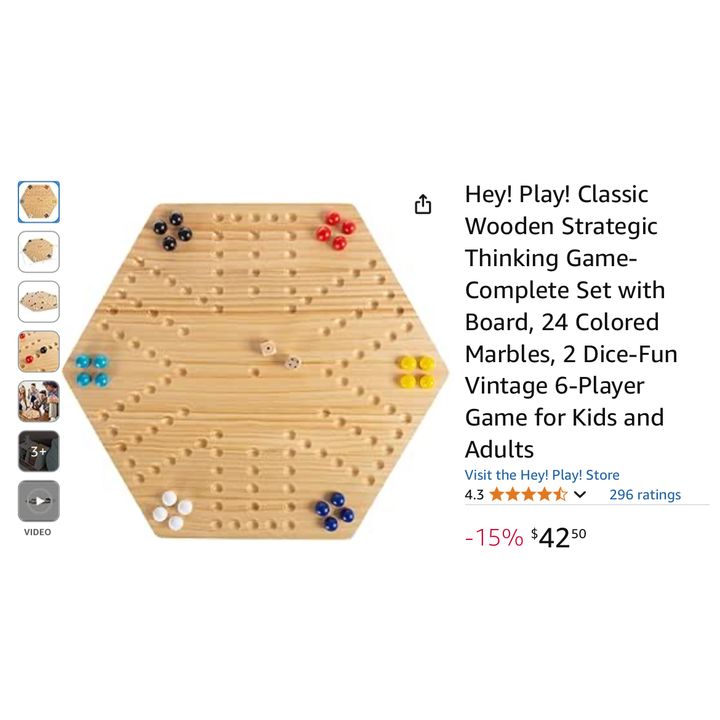 Hey Play! Wooden Strategic Thinking Game For Kids & Adults- 14'' L x 14'' W x .75'' H