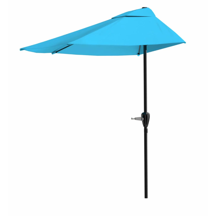 Pure Garden Half Round Patio Umbrella 9 Ft Easy Crank - Brilliant Blue