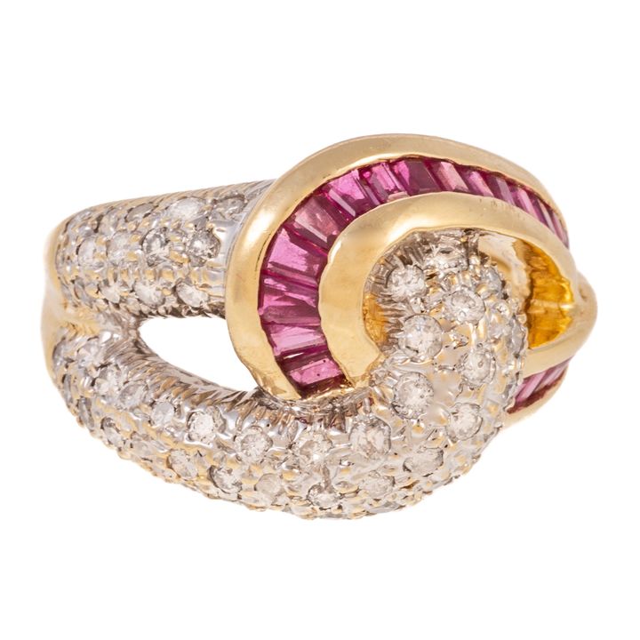 A Ruby & Diamond Pave Knot Ring in 14K