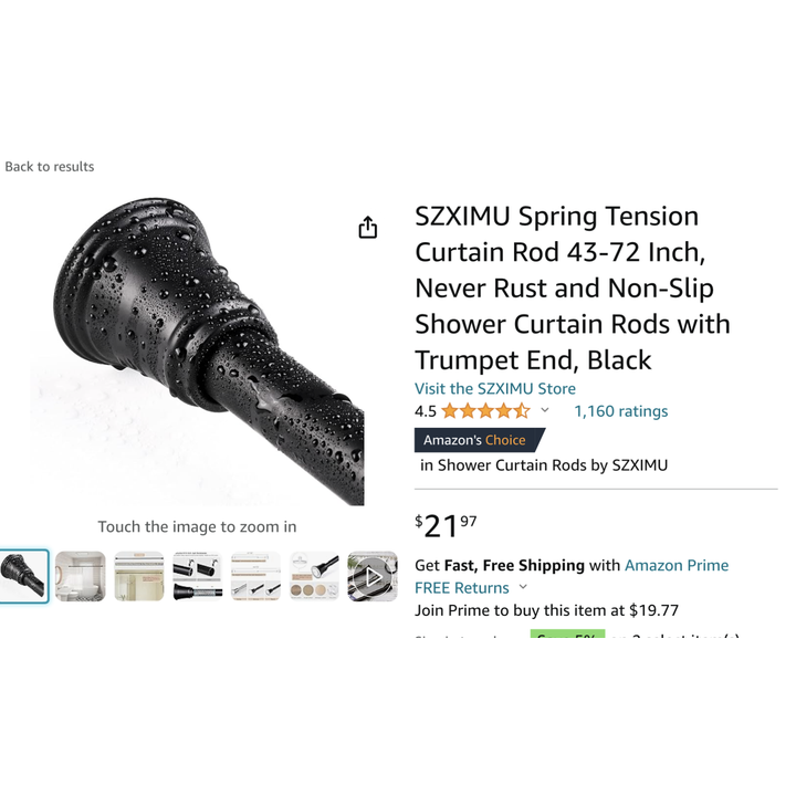 SZXIMU Spring Tension Curtain Rod 43-72in Non-Slip (Black)