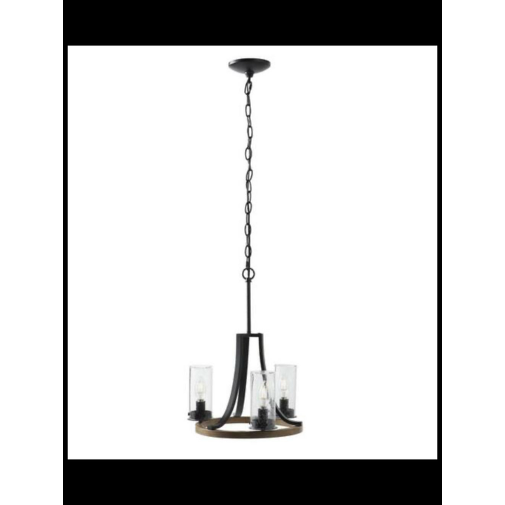 Ellena 3-Light Matte Black & Maple Tone Outdoor Chandelier w/ Seeded Glass 15'' W x 11.25'' H 1007259782
