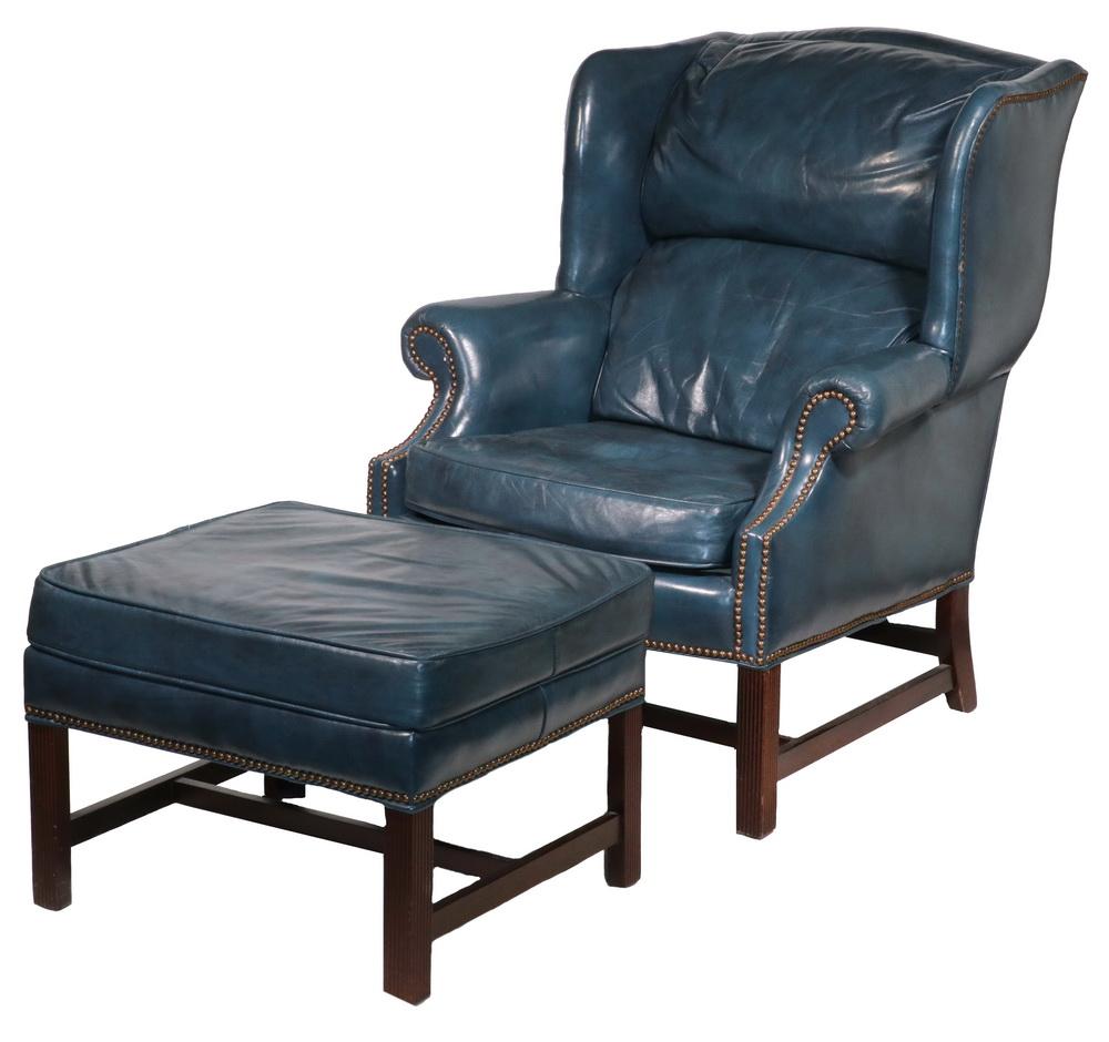 Leather Wing Chair Ottoman By Classic, Classic Leather Hickory Nc