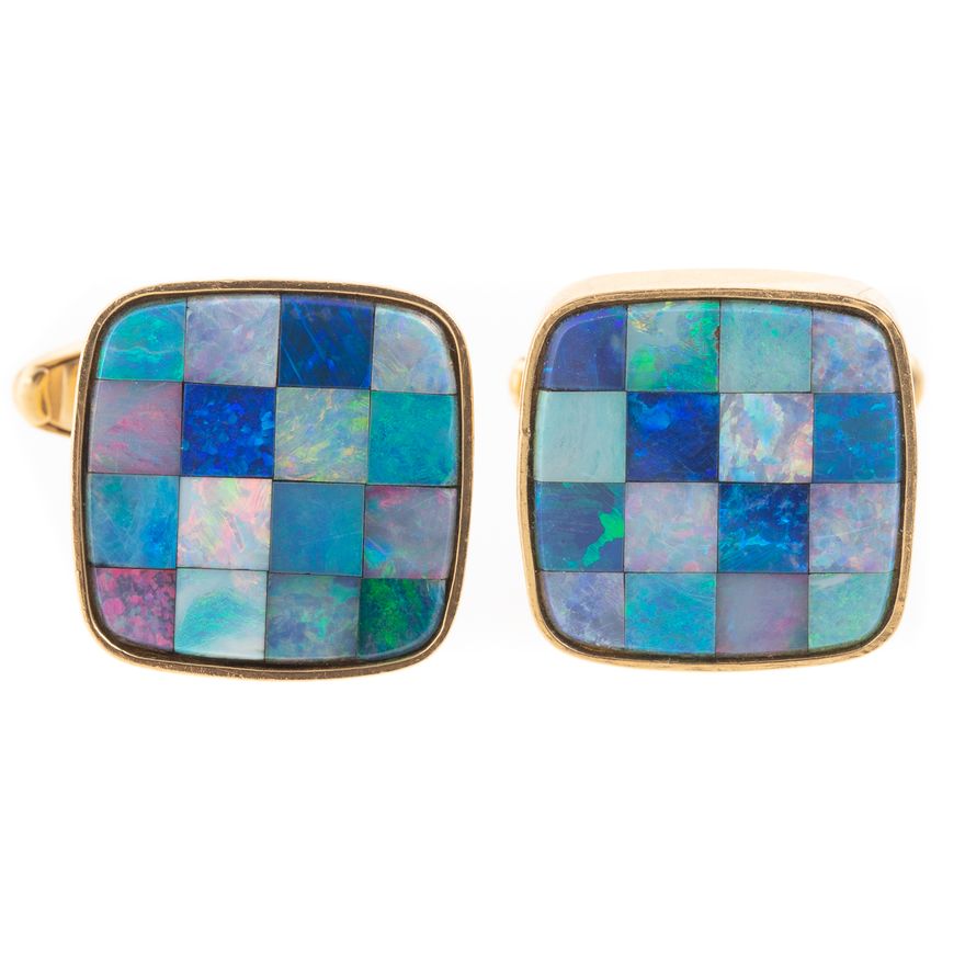 A Gent's Pair of Opal Cufflinks in 14K