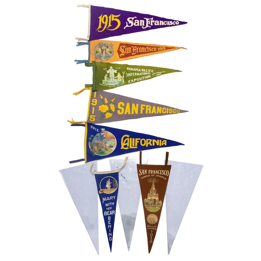 Six felt pennants for the 1915 Panama-Pacific International Exposition (PPIE) San Francisco Worlds Fair