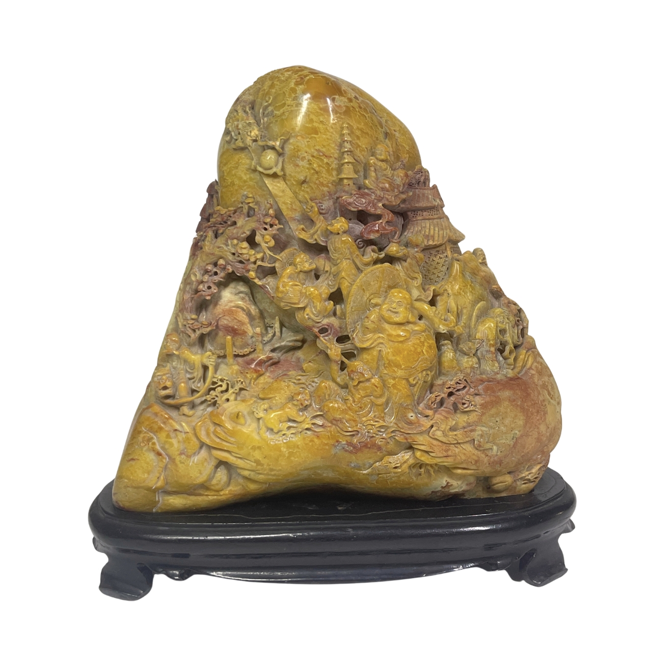 寿山石雕人物山水摆件SOAP STONE CARVING OF FIGURES AND LANDSCAPE