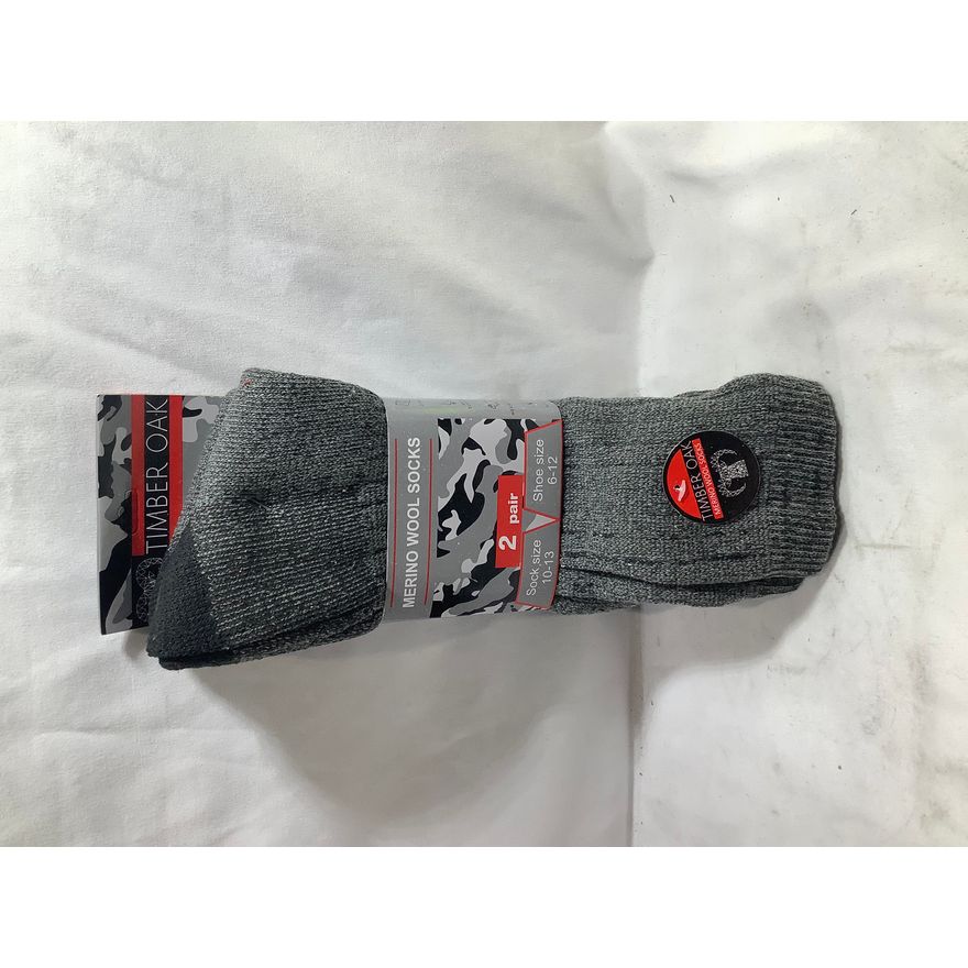 Timber Oak 2pk Dark Grey Merino Wool Socks Sock Size: 10-13 Shoe Size: 6-12