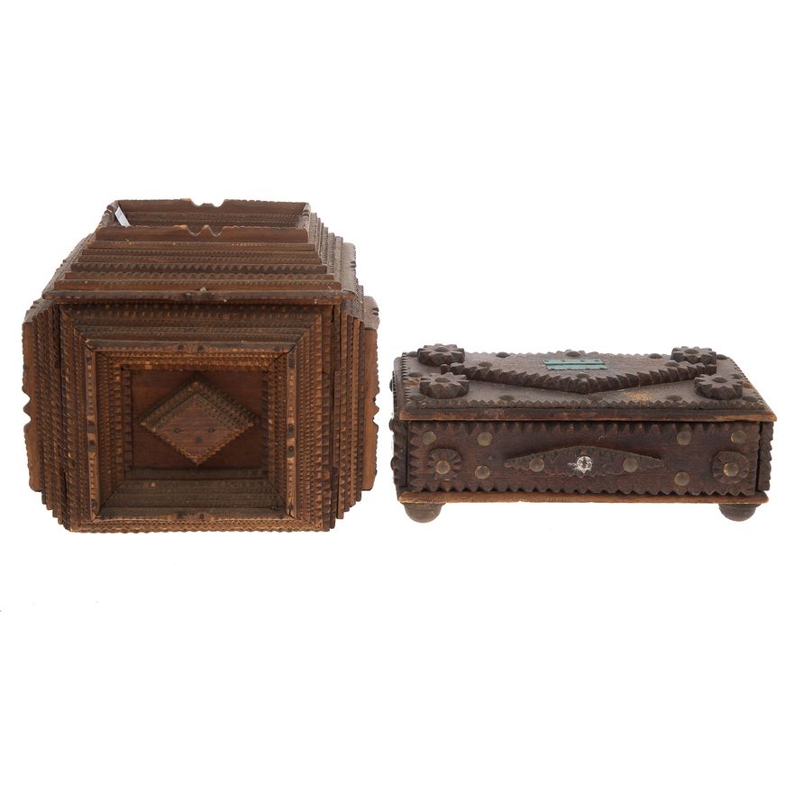 Two Tramp Art Notch Carved Boxes